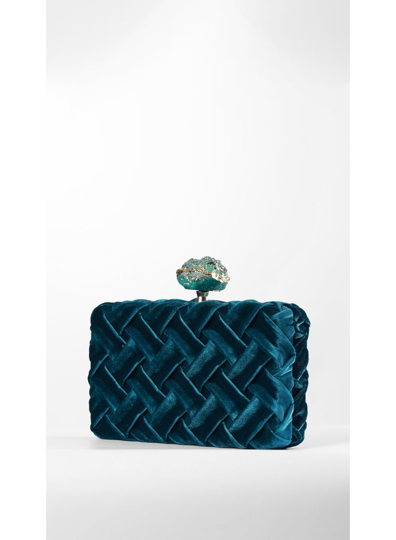 كيفيلي حقيبة كلتش مخملية بنقشة شبكية وحجر فاخر - Image 2